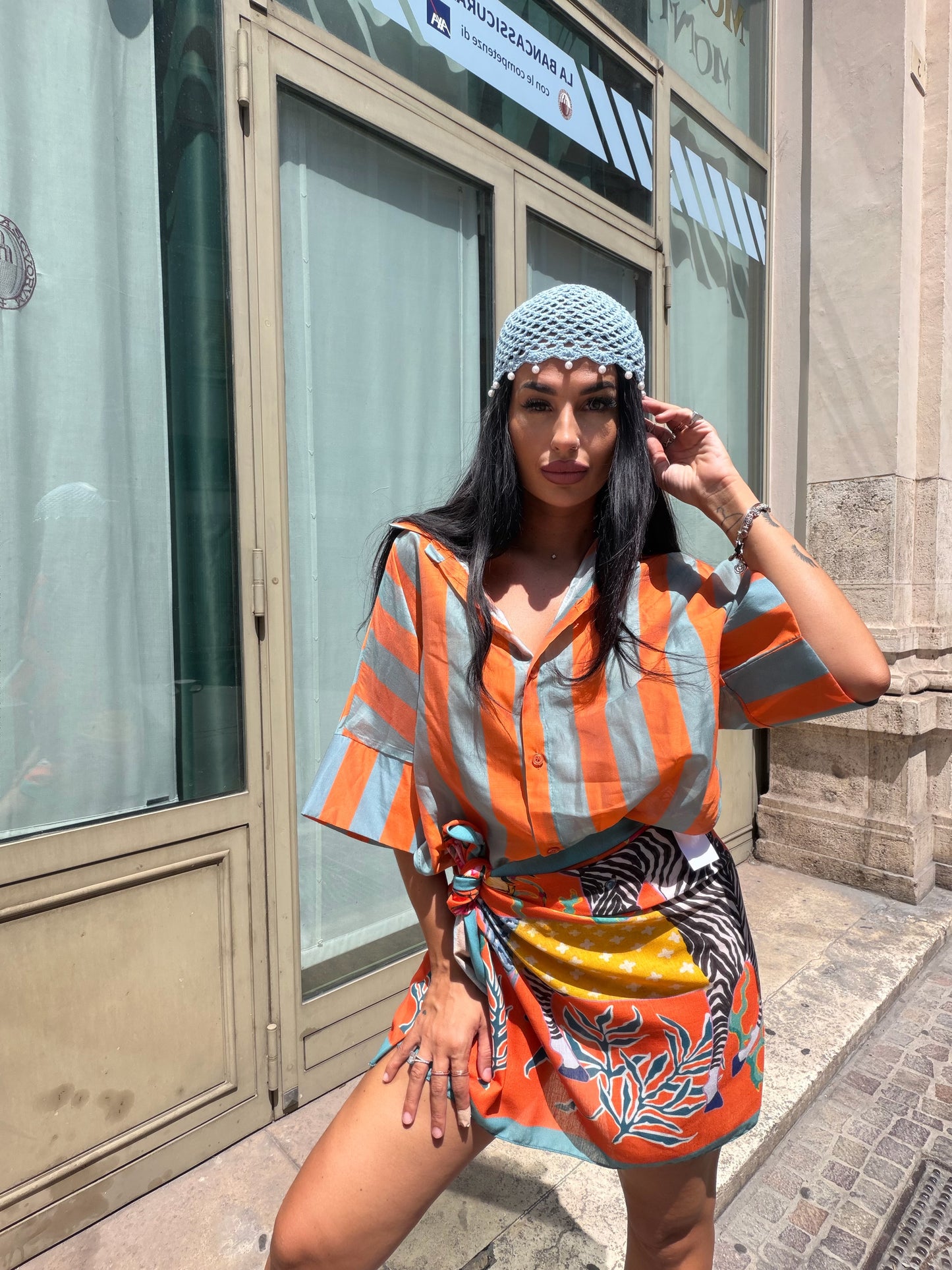Camicia Pasha Celeste Arancio